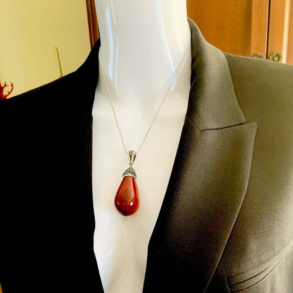 Big Semiprecious stone light brown gem stone pendant necklace rhinestones chain